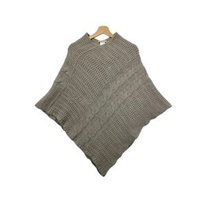 COCOGIO Poncho Taupe Chunky Cable Knit Fisherman Made in Italy Coastal OS